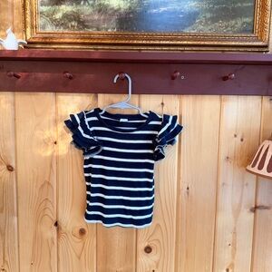 GAP Navy and White Striped Ruffle Sleeve Tee